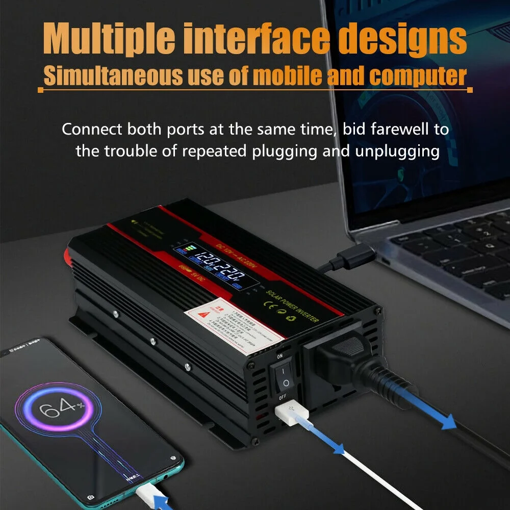 MDHAND 6000W Power Inverter DC 12V to 110V AC 2.4A 1 Smart USB Ports Adapter Car Cigarette Lighter Socket