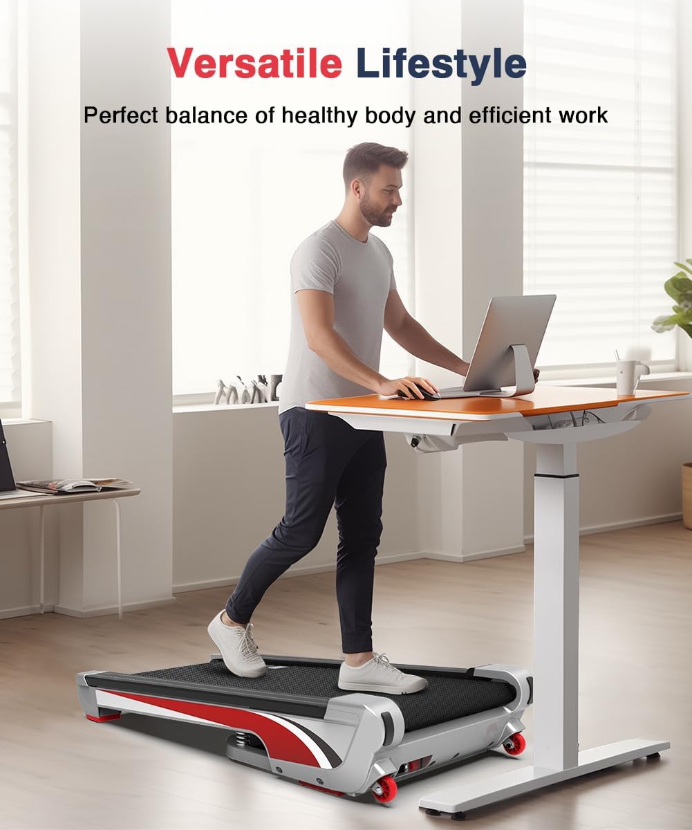 Redliro Walking Pad Treadmill with 6% Incline, Under Desk Treadmill 350+ lb Capacity Portable for Home & Office, Compact Mini Jogging Machine for Small Space Installation-Free with Remote Control