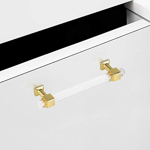 30 Pack Cabinet Pulls 5 Inch Hole Center Kitchen Cabinet Handles Gold Modern Drawer Pulls Acrylic Cabinet Hardware for Bathroom