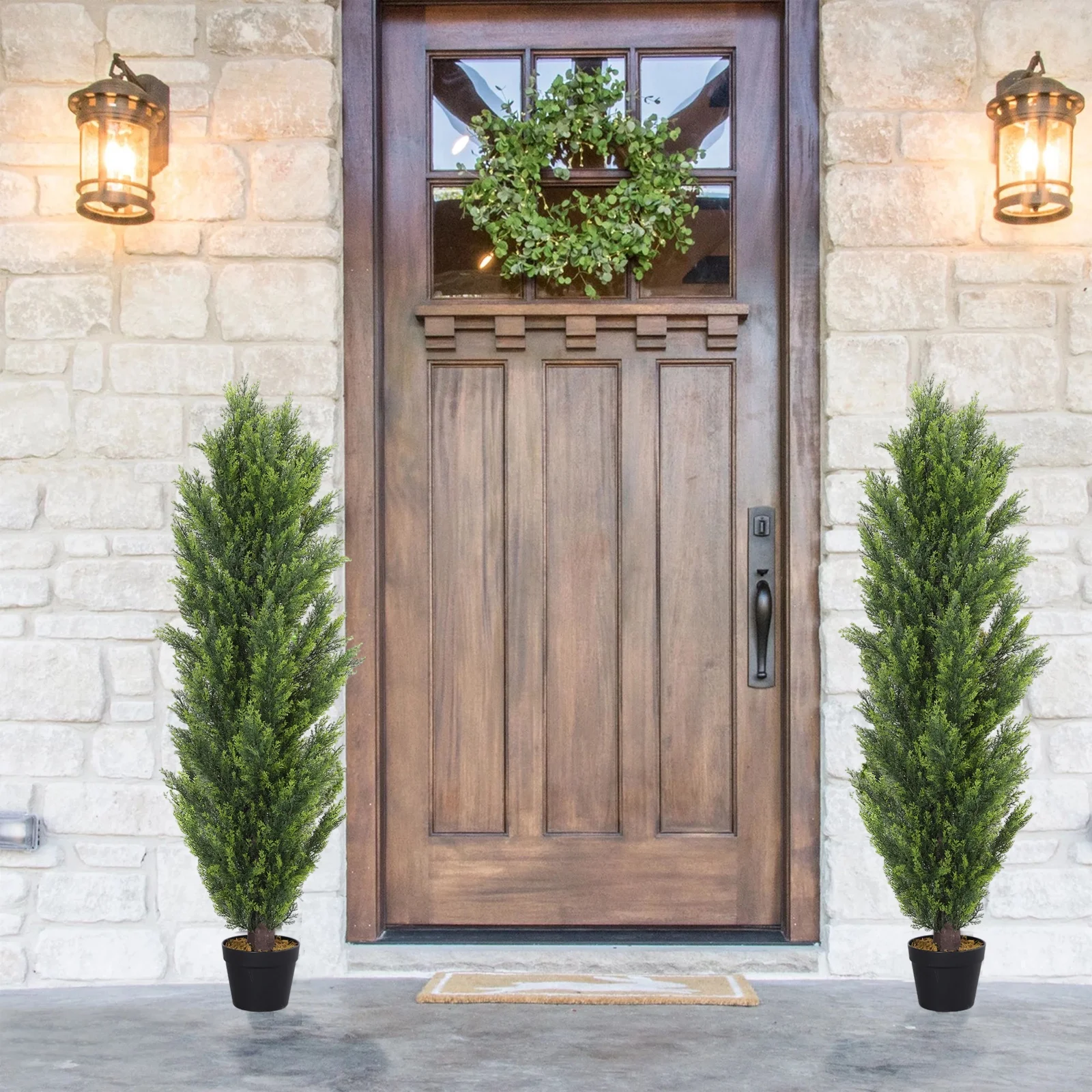 Poetree 2 Pack Artificial Tree 5 FT Artificial Cedar Topiary Trees for Outdoors Potted Fake Pine Trees Faux Evergreen Plants for Home Porch Decor