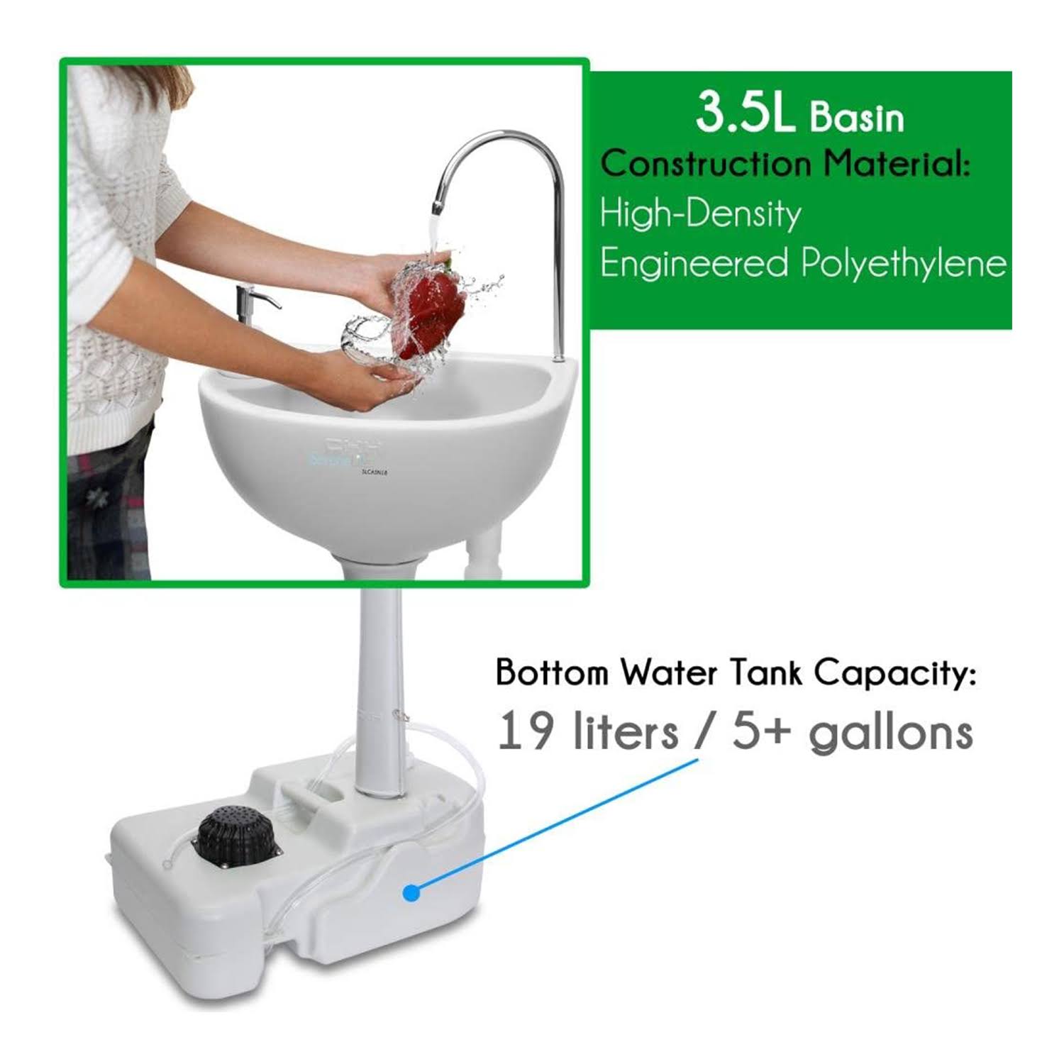 Serenelife Slcasn18 Portable Hand Wash Sink Stand Washing Stations (2 Pack)
