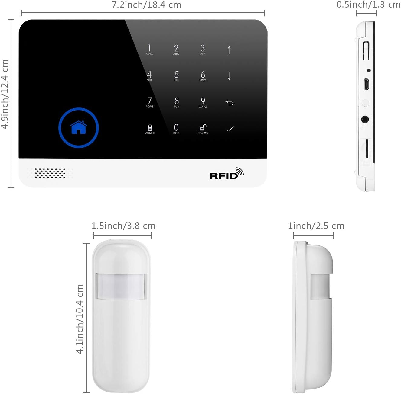 Alarm Security System,Wireless DIY Burglar Alarm 18 Piece Kit with GSM and WiFi APP Control for Home Office & Shop - Compatible with Alexa and Google Assistant