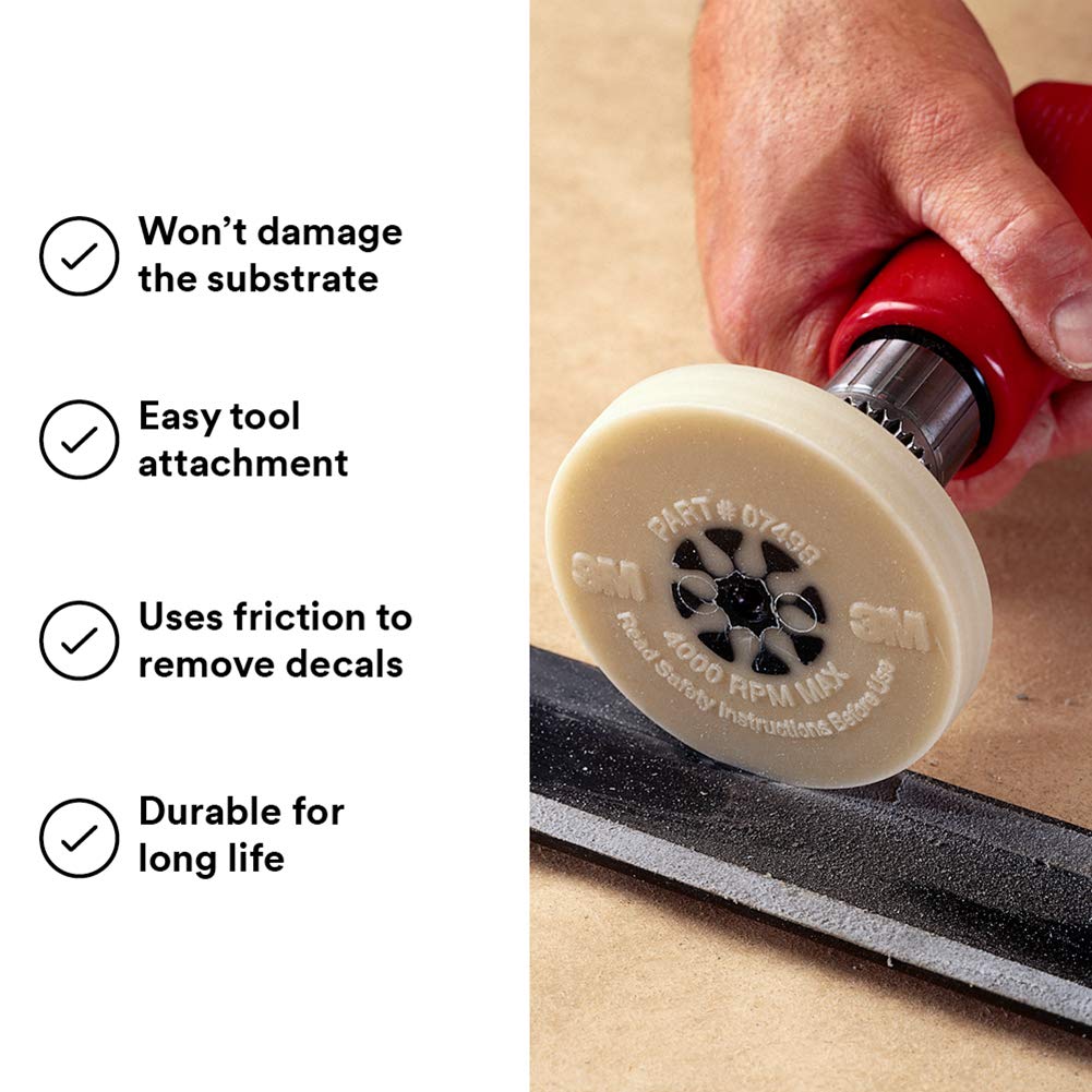 3M Stripe Off Wheel Adhesive Remover Eraser Wheel Removes Decals, Stripes, Vinyl, Tapes and Graphics 4” diameter x 5/8” thick 3/8-16 threaded mandrel 07498 Pack of 1 Pack of 2