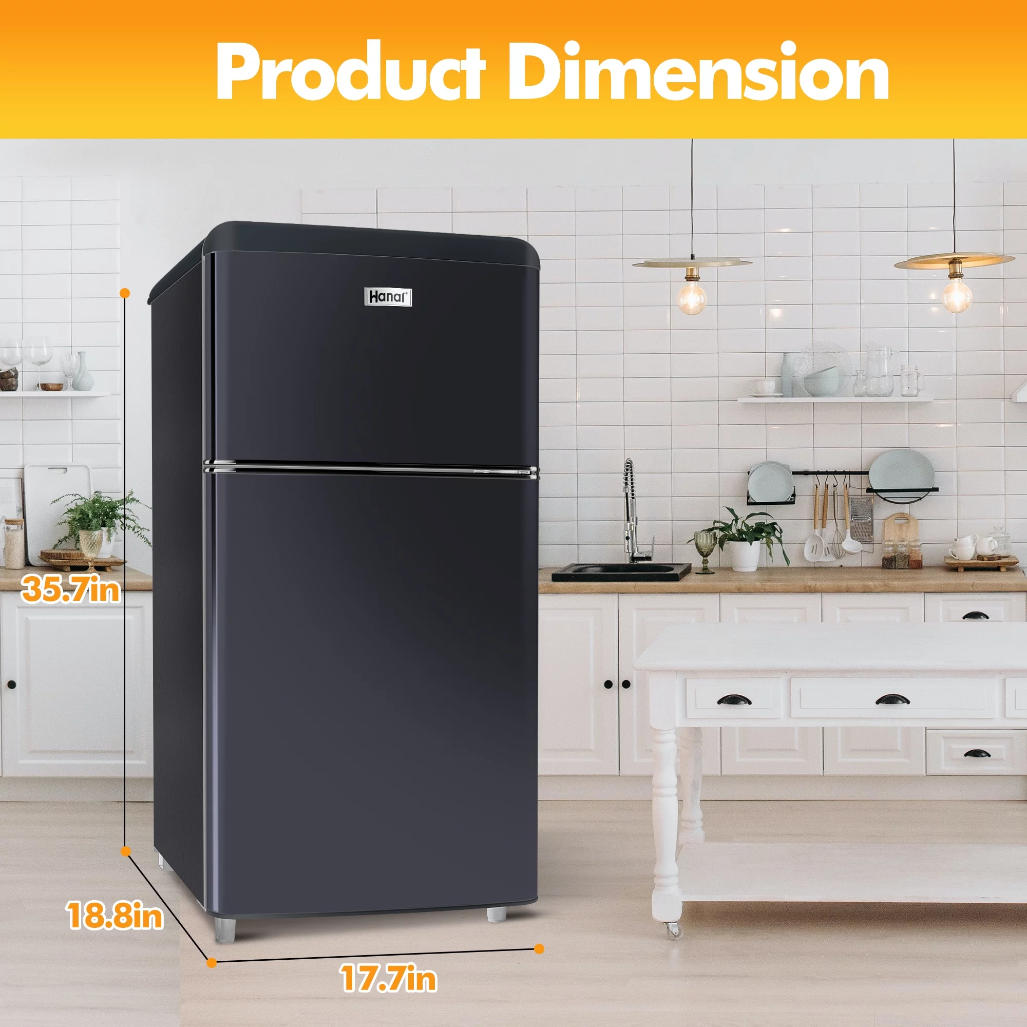 WANAI 3.5 Cu Feet Two Door Mini Fridge with Freezer,Black