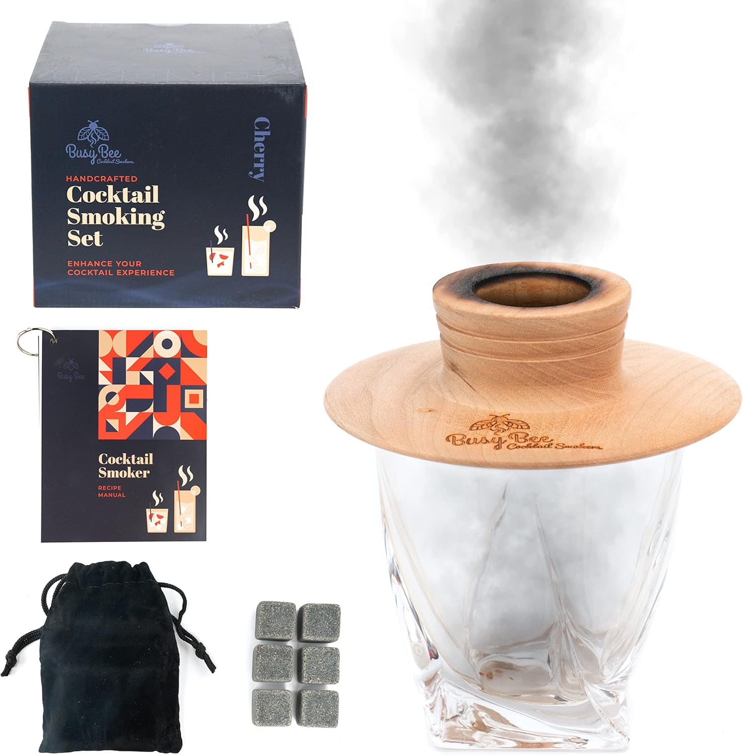 Busy Bee Oak Cocktail Smoker Mixology Bartender Kit – Luxury Cocktail Set with Cocktail Smoker, Torch, Whisky Glass & Whiskey Stone – Premium Bar Sets for The Home with Aromatic Woods Pack of 2