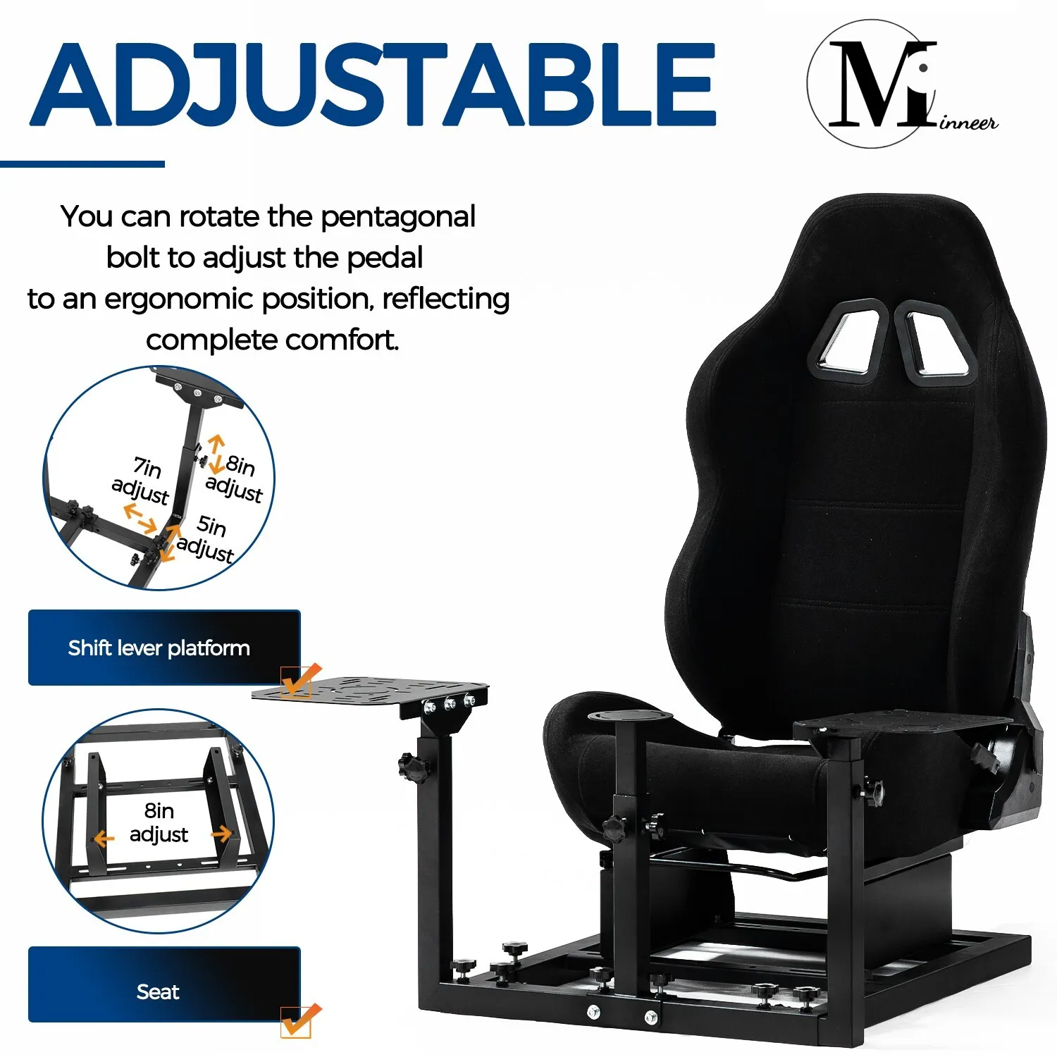 Minneer Flight Simulator Cockpit with Black Seat Fit for Logitech X52/X52pro/X56,Thrustermaster Hotas Warthog Compatible with Xbox One PS4 PC Platforms