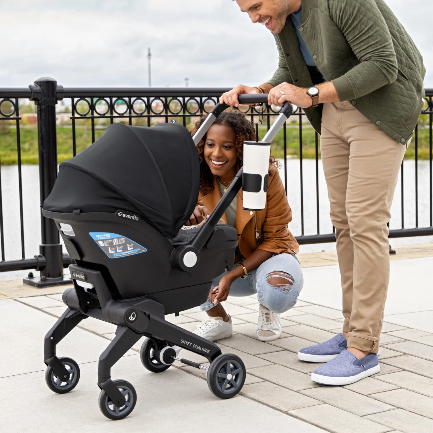 Evenflo Shyft DualRide Infant Car Seat and Stroller Combo (Beaufort Black), Unisex