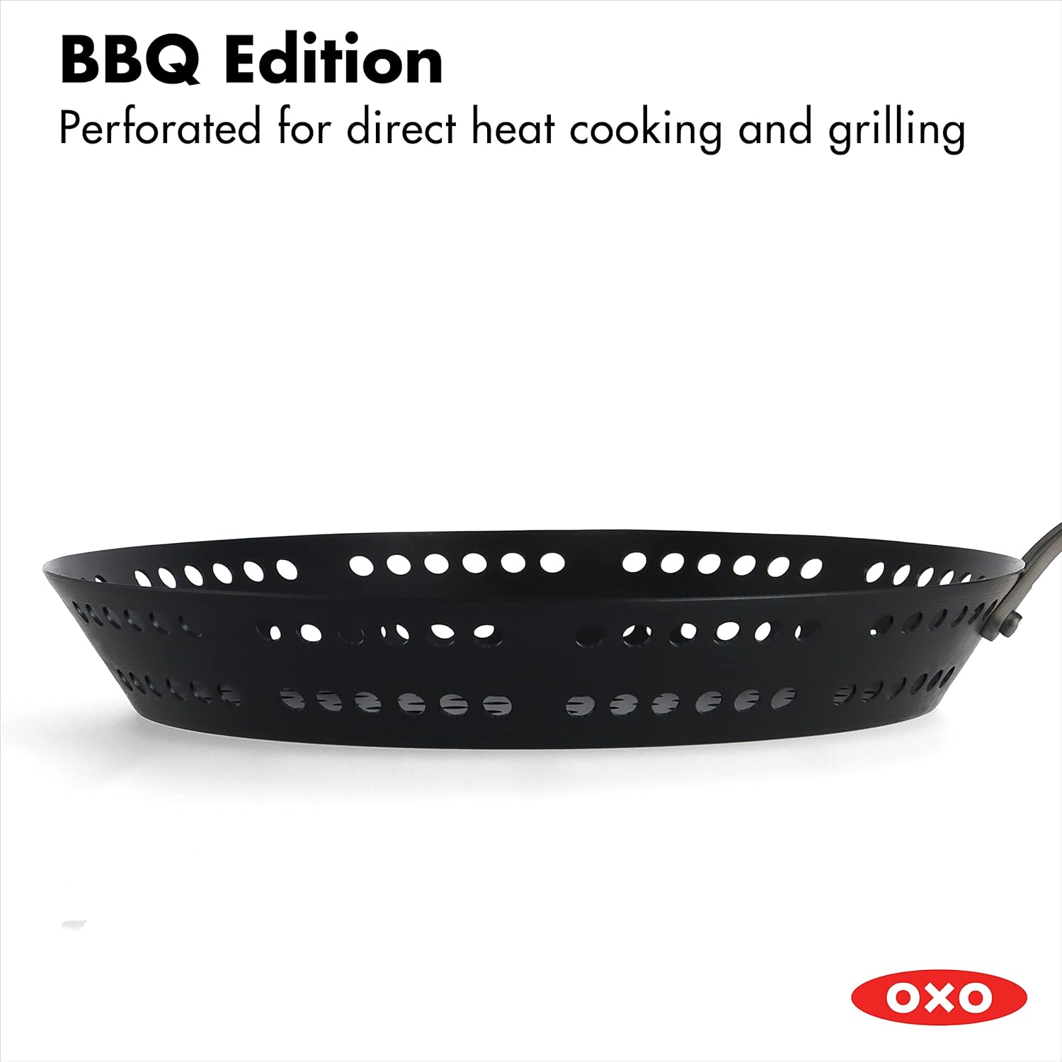 OXO Obsidian Pre-Seasoned Carbon Steel Induction Safe 12 Outdoor Frying Pan/Skillet with Silicone Sleeve, Black