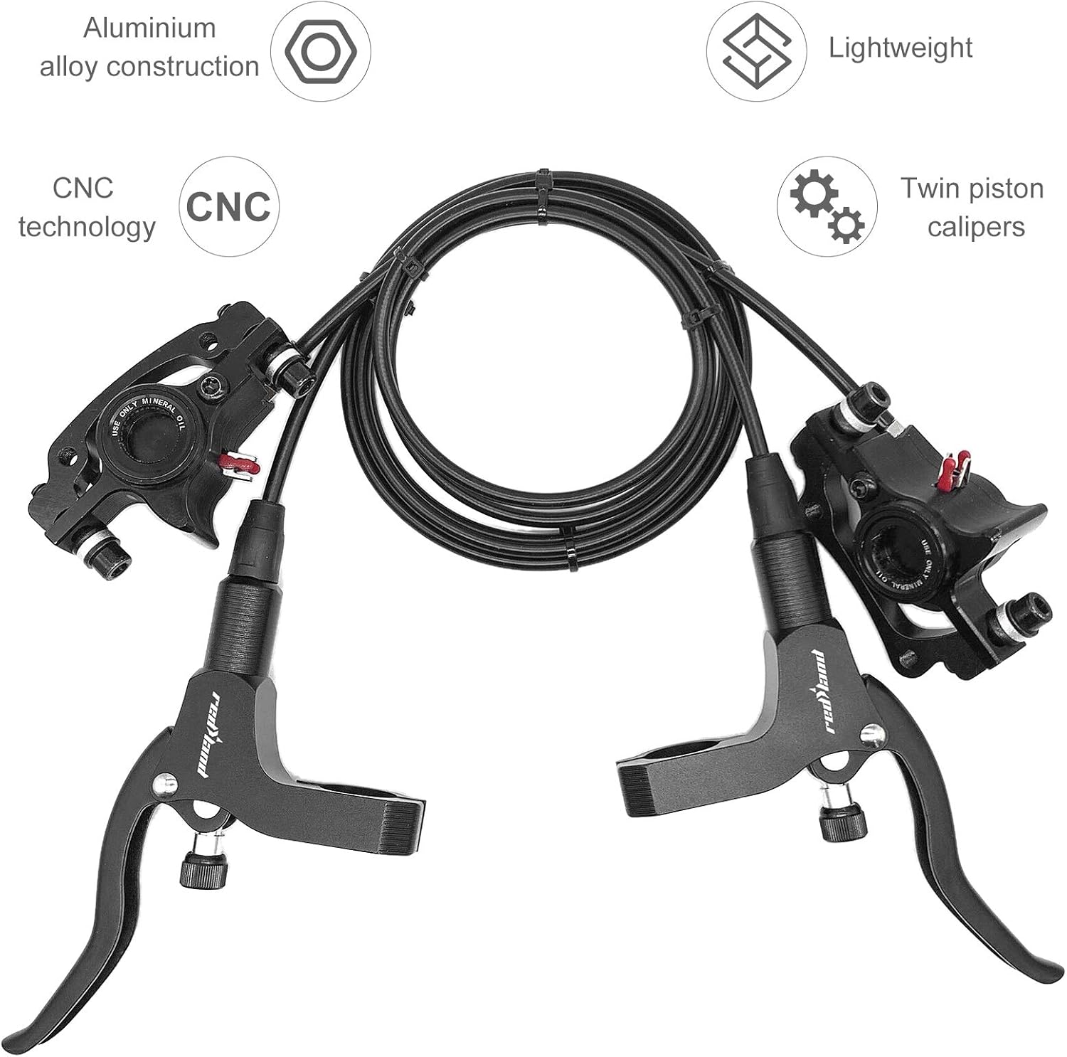 Lixada MTB Hydraulic Disc Brake Front Rear Calipers Set Aluminum Disc Brake Left Right Brake Lever Kit Cycling Brake for Road Bike Mountain Bike