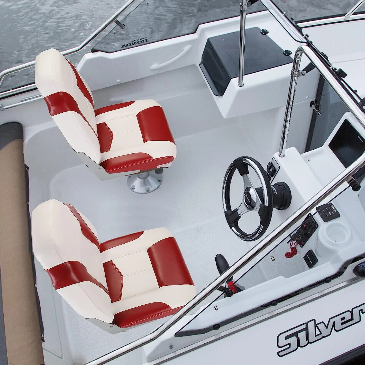 PEXMOR Low/High Back Boat Seats, Folding Boat Seats 2 Pack Thick Soft Cushion Waterproof, Fishing Captain Boat Seats w/Aluminum Hinges & Stainless Steel Screws, 2 Packs