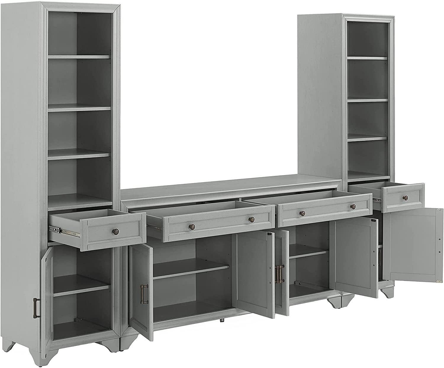 Victorian Vintage 3 Piece Sideboard and Bookcase Set Distressed Gray - Sideboard & 2 Bookcases, Adjustable, Removable, Floor Mountable