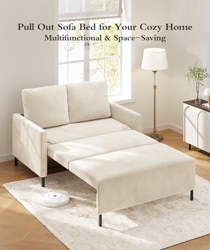 Sleeper Sofa Chair, 3 in 1 Convertible Sleeper Chair with Adjustable Backrest, 32" Pull Out Couch Bed 400lbs Support, Comfy Velvet Small Sofa Bed for Small Space with Pillow & 2 Pockets, Blue