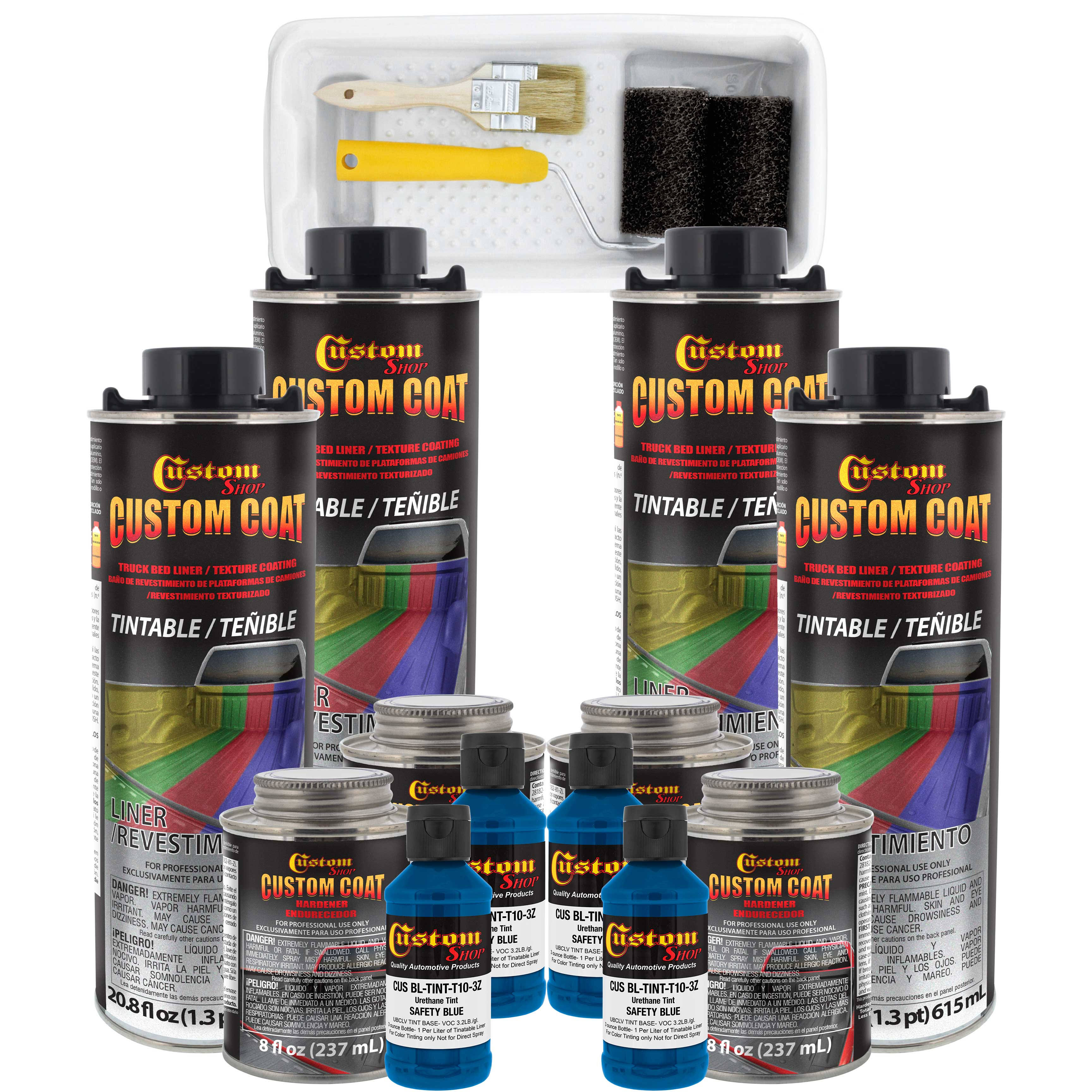 Custom Coat Safety Blue 1 Gallon Urethane Roll-On, Brush-On or Spray-On Truck Bed Liner Kit with Roller and Brush Applicator Kit