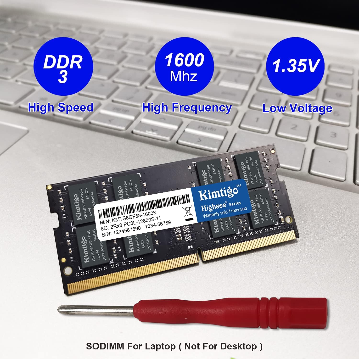 Kimtigo DDR3 16GB(2x8GB) Laptop Ram 1600MHz PC3-12800 Unbuffered SODIMM Notebook Computer Memory 204Pin 1.35V Pack of 2