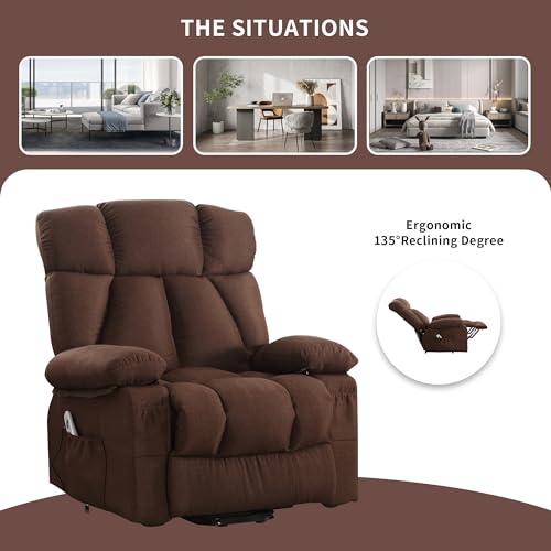 Oversized Power Lift Recliner Chair for Elderly, Big and Tall Lift Chair with Massage and Heat for Living Room, Fabric Electric Recliner Chairs with 4 Side Pockets, USB Charge Port, Blue