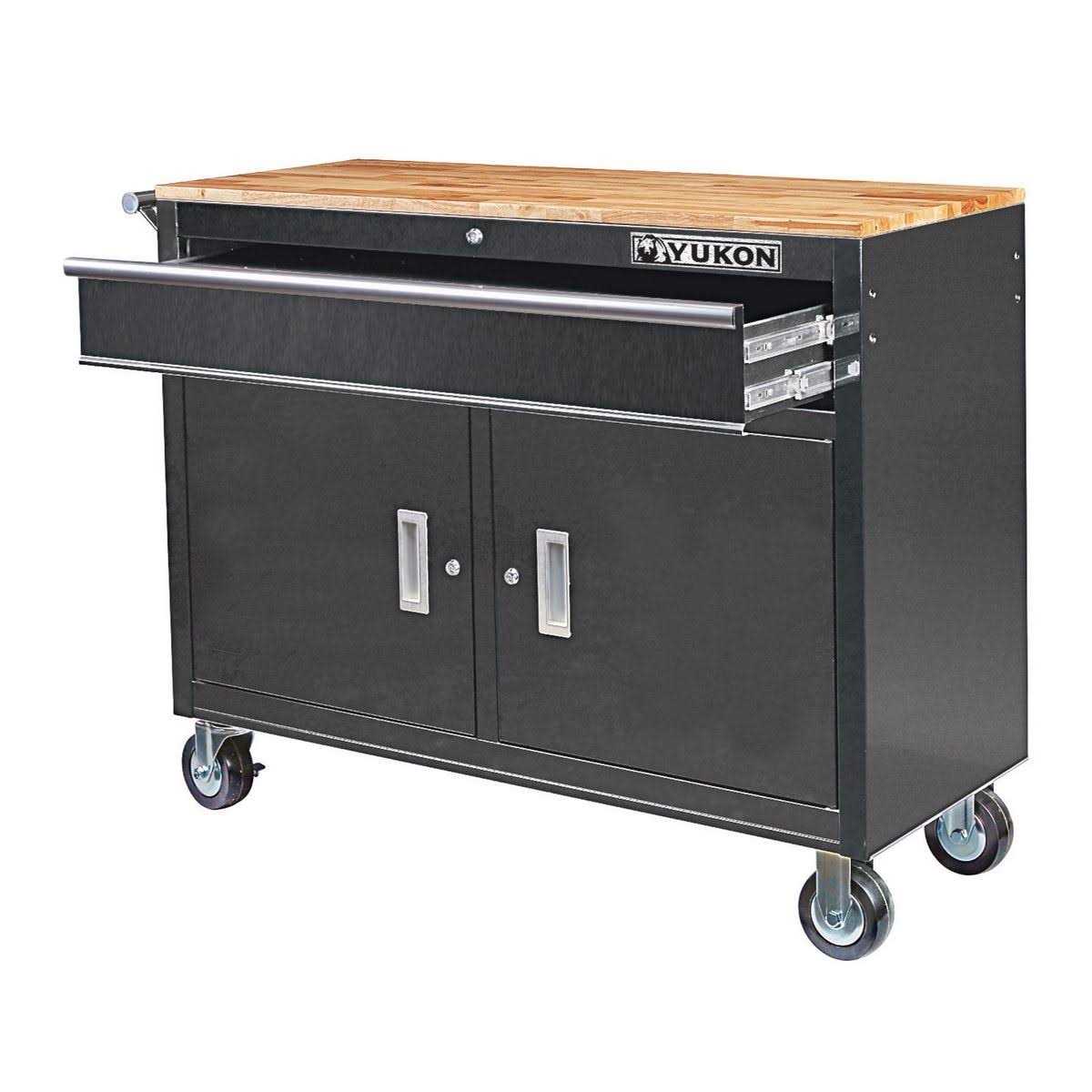 Yukon 46 in. Mobile Tool Storage Cabinet with Wood Top Workbench - Shop Hardware Tools Online Store