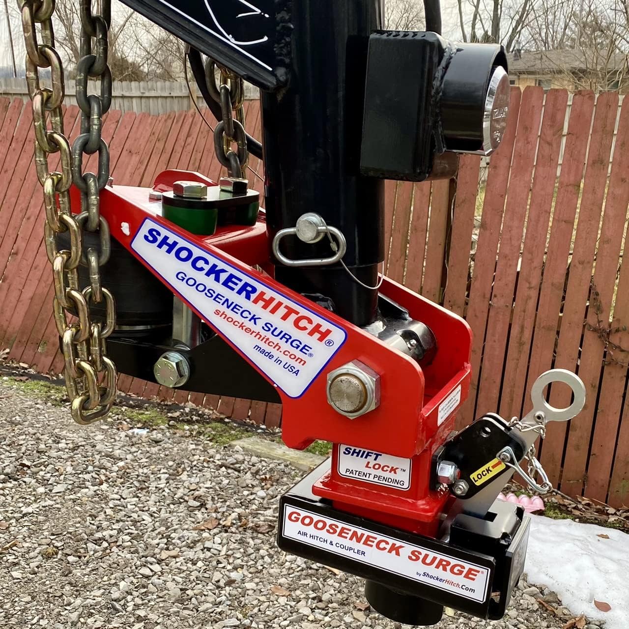 Shocker Gooseneck Air Hitch & Coupler for Kerr Bilt Trailers, Round 3-15/16" Angled Pin 30K Coupler 9" Offset