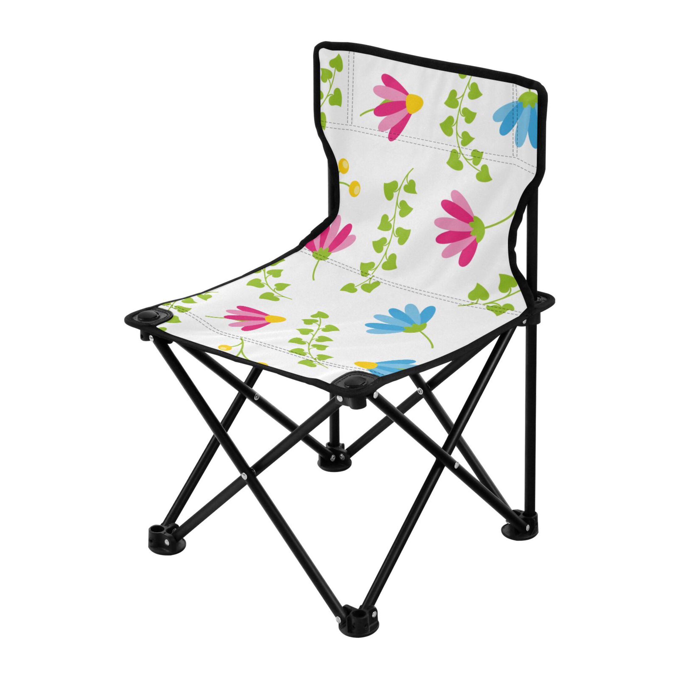 Pink Floral Green Leaves Portable Camping Chair Outdoor Folding Beach Chair Fishing Chair Lawn Chair with Carry Bag Support to 220LBS