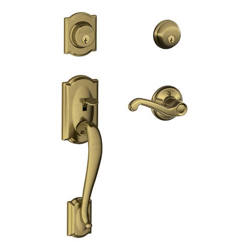 Schlage F62-Cam-Fla-Rh Camelot Right Hand Double Cylinder Handleset with Flair I Satin Nickel