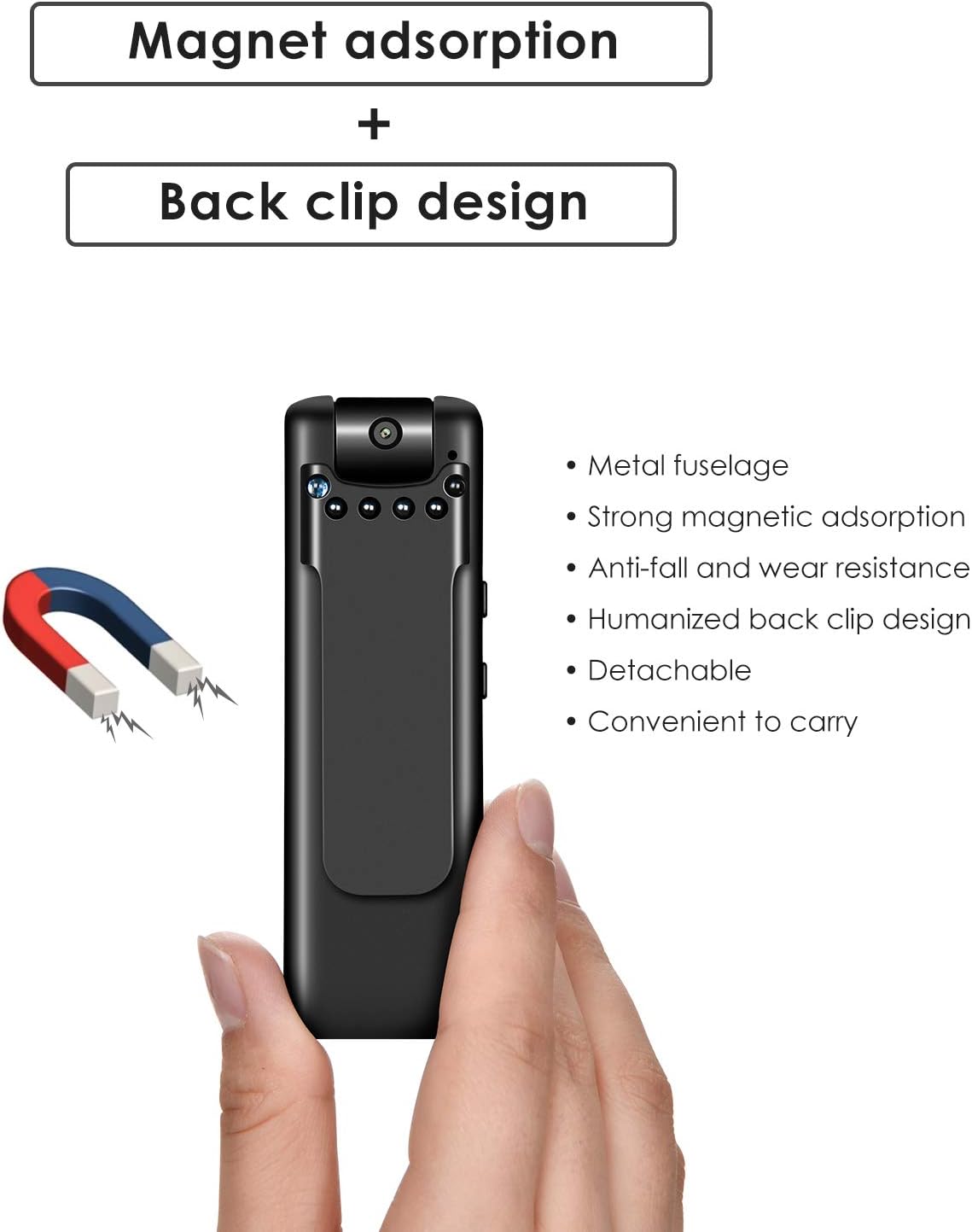 Body Camera Ultra HD 1080P, 256G Max Memory, Automatic Night Vision Body Worn Camera, Premium Portable Body Camera with Motion Detection Wearable