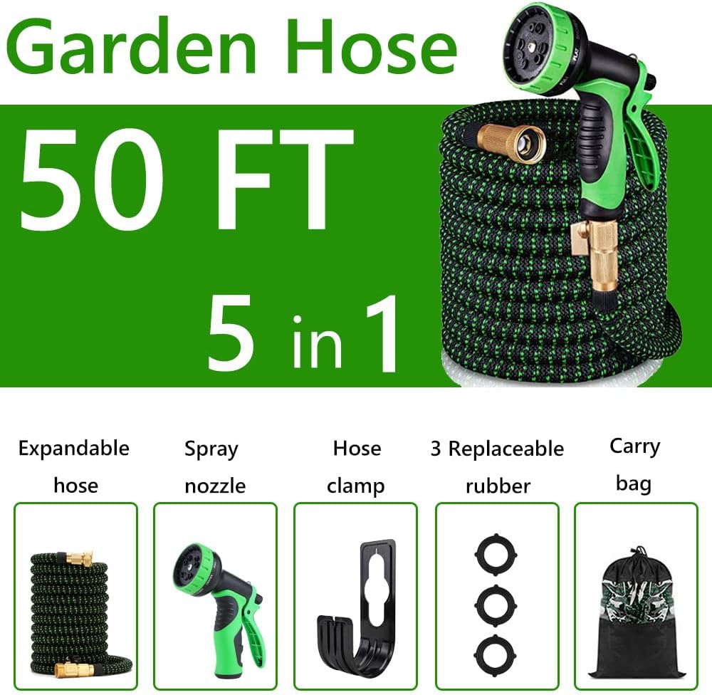 Expandable Garden Hose, Water Hose with 10 Function Spray Nozzle Lightweight No-Kink Flexible Collapsible Retractable Hoses 100FT Pack of 2