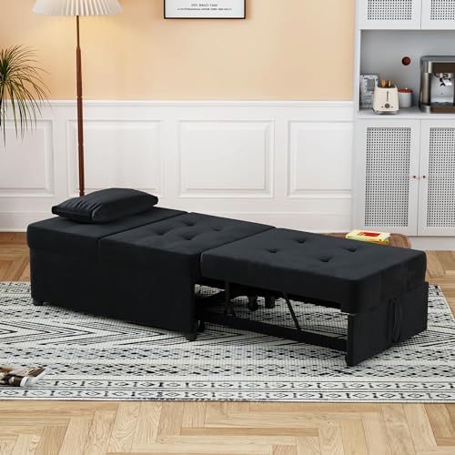 NLIBOOMLife Convertible Chair Bed Sleeper  Pu Leather 4 in 1 Single Sofa  Ottoman  Pull Out Small Bed Recliner for Home Living Room (Leather Brown)