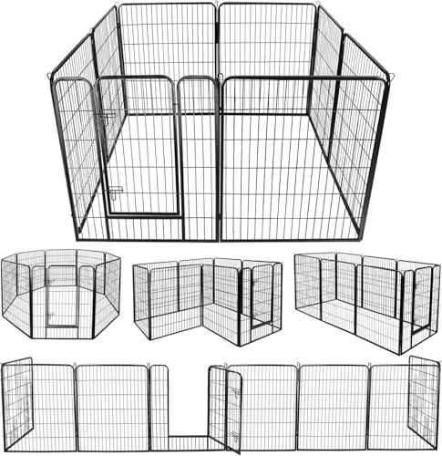 LEMY 16 Panels 32 in Pet Playpen Heavy Duty Metal Dog Exercise Fence Barrier，Outdoor & Indoor Foldable Pet Exericse Pen w/Door,Black