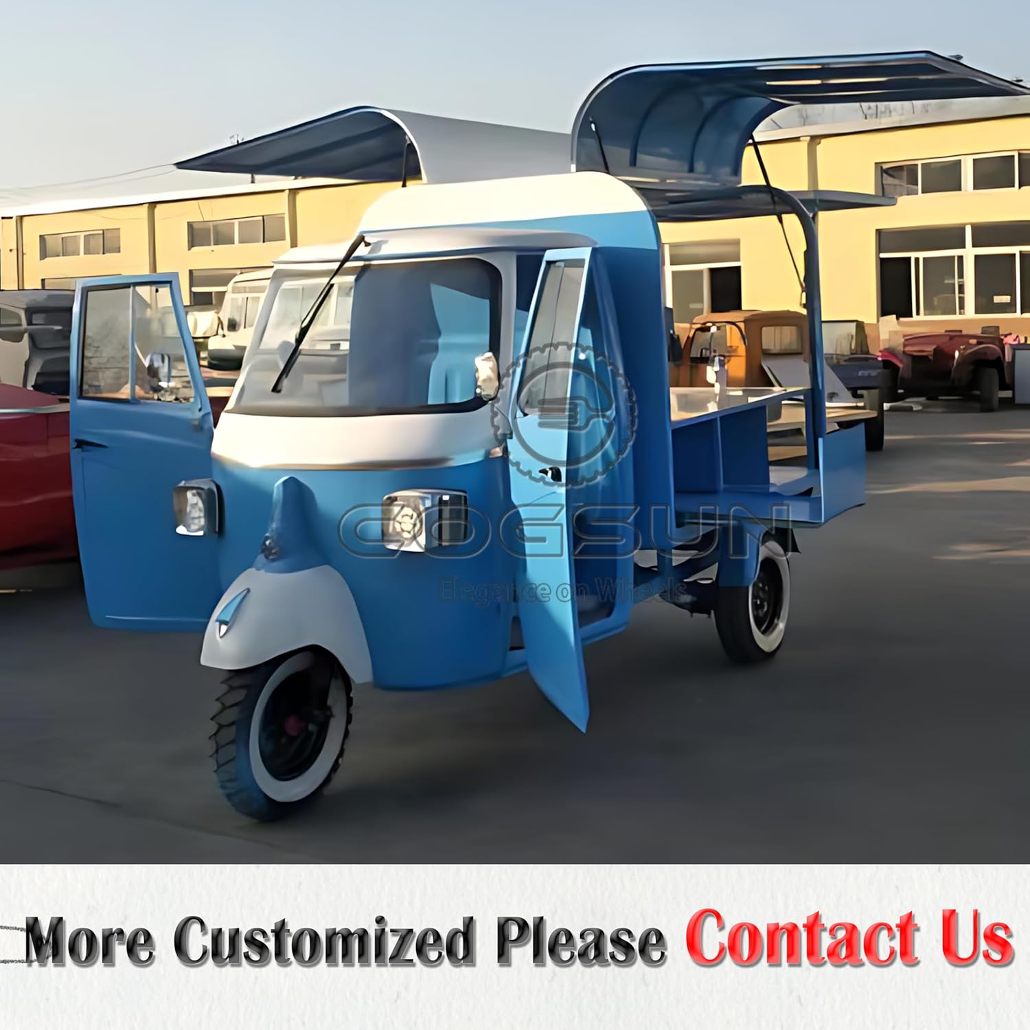 10.5FT Display Food Trailer, Concession Blue APE Food Trailer Kitchen Near Me, Mobile Food Truck Cart for Sale APE Trailer with 1 Compartment Sink for Food Trailer, Small Vintage Food Trailer
