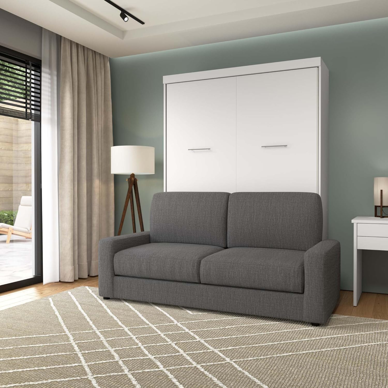 Bestar Nebula Murphy Sofa, 78-inch Space-Saving Wall Bed for Multipurpose Guest Room, Queen, White