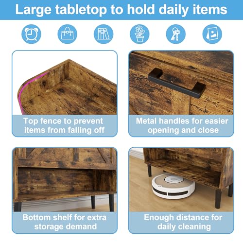 HOMEFORT Shoe Storage Cabinet for Entryway, Slim Shoe Organizer with Two Flip Drawers, Narrow Shoe Rack Cabinet with Wood Legs, Farmhouse Hidden Shoe Cabinet for Front Door Entrance,Rustic Brown