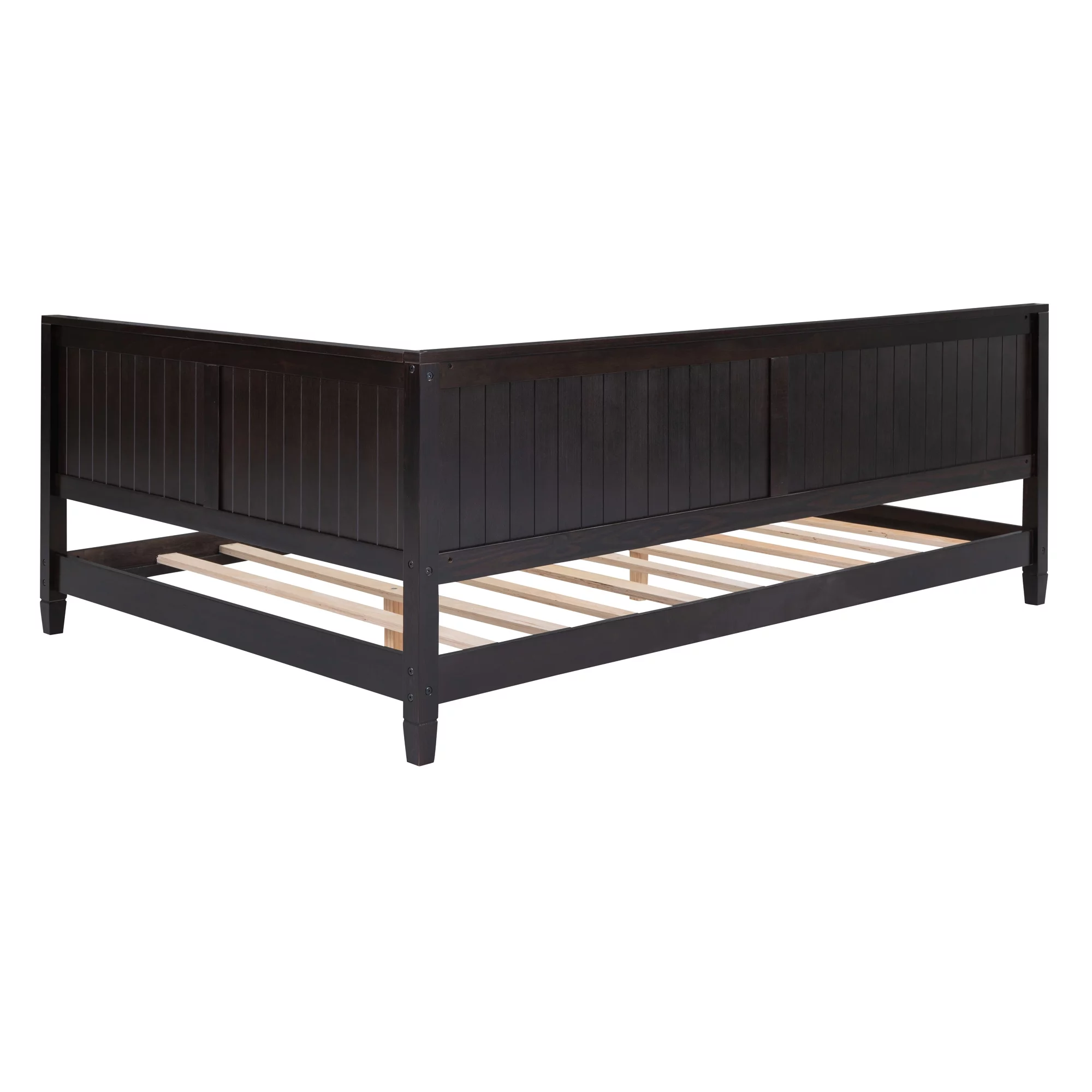 Sesslife Espresso Daybed, Full Size Solid Wood Sofa Bed Frame for Kids Teens Adults, Modern L-shape Daybed with Wooden Slats, No Box Spring Needed, 600lbs Capacity