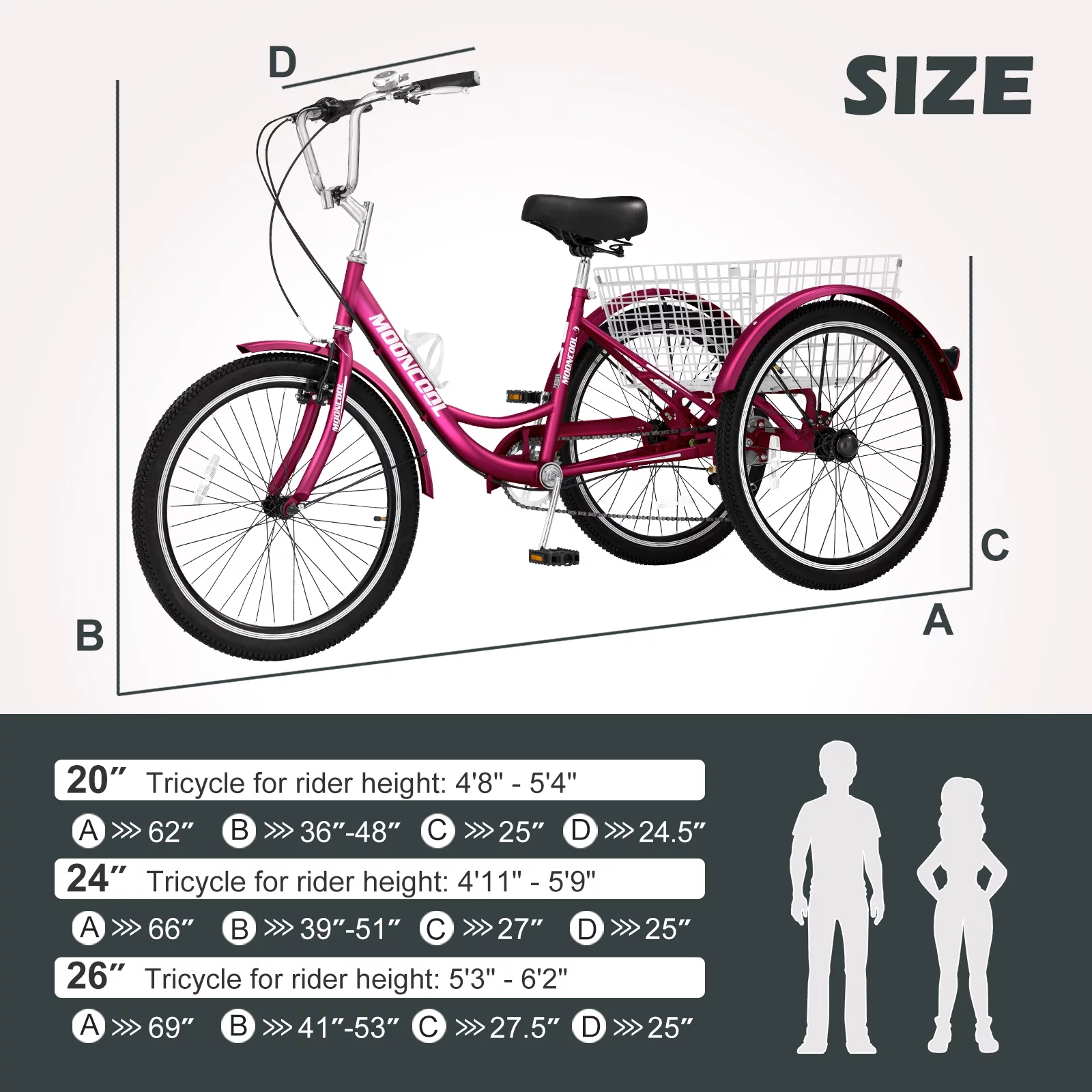 MOPHOTO Adult Tricycles 3 Wheel 7 Speed Trikes, 20/24/26 inch with Big Basket for Shopping, Picnics Exercise Men's Women's Senior's Trike