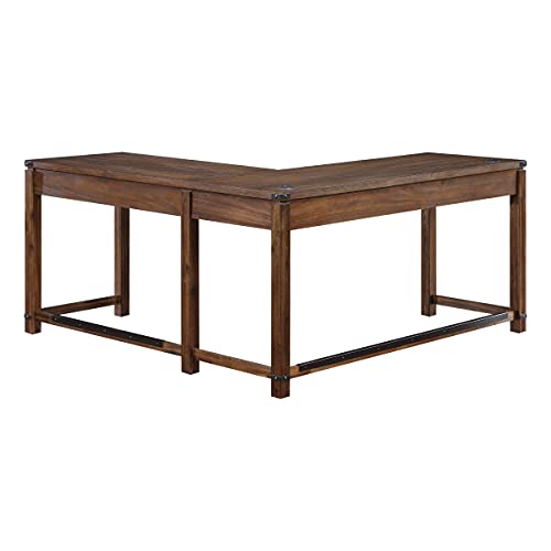 OSP Home Furnishings Baton Rouge Rustic L-Shape Office Desk with Power Port Drawer, Champagne Oak Finish