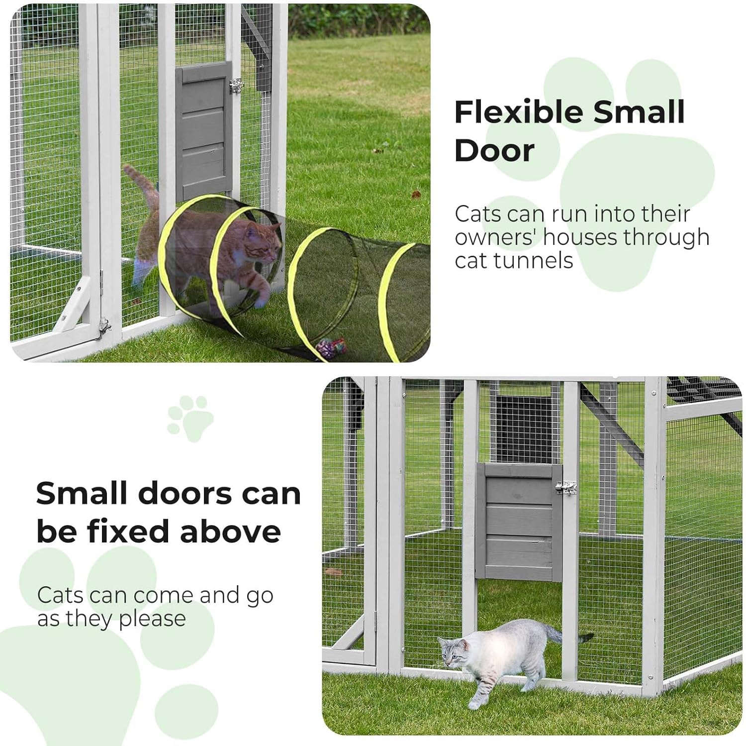 Large Catio Outdoor Cat Enclosure Large for Multiple Cats, Wooden Outside Cat House with Waterproof Cover, Bridges, Walks(111''L×74''W× 72''H)