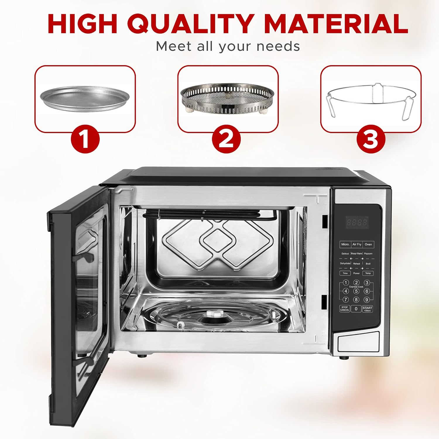 Lumme Microwave Air fryer Dehydrator Oven Toaster Combo Multifunction 4 in 1 Countertop Microwave 30L Stainless Steel 3 Accessories Included Large Capacity