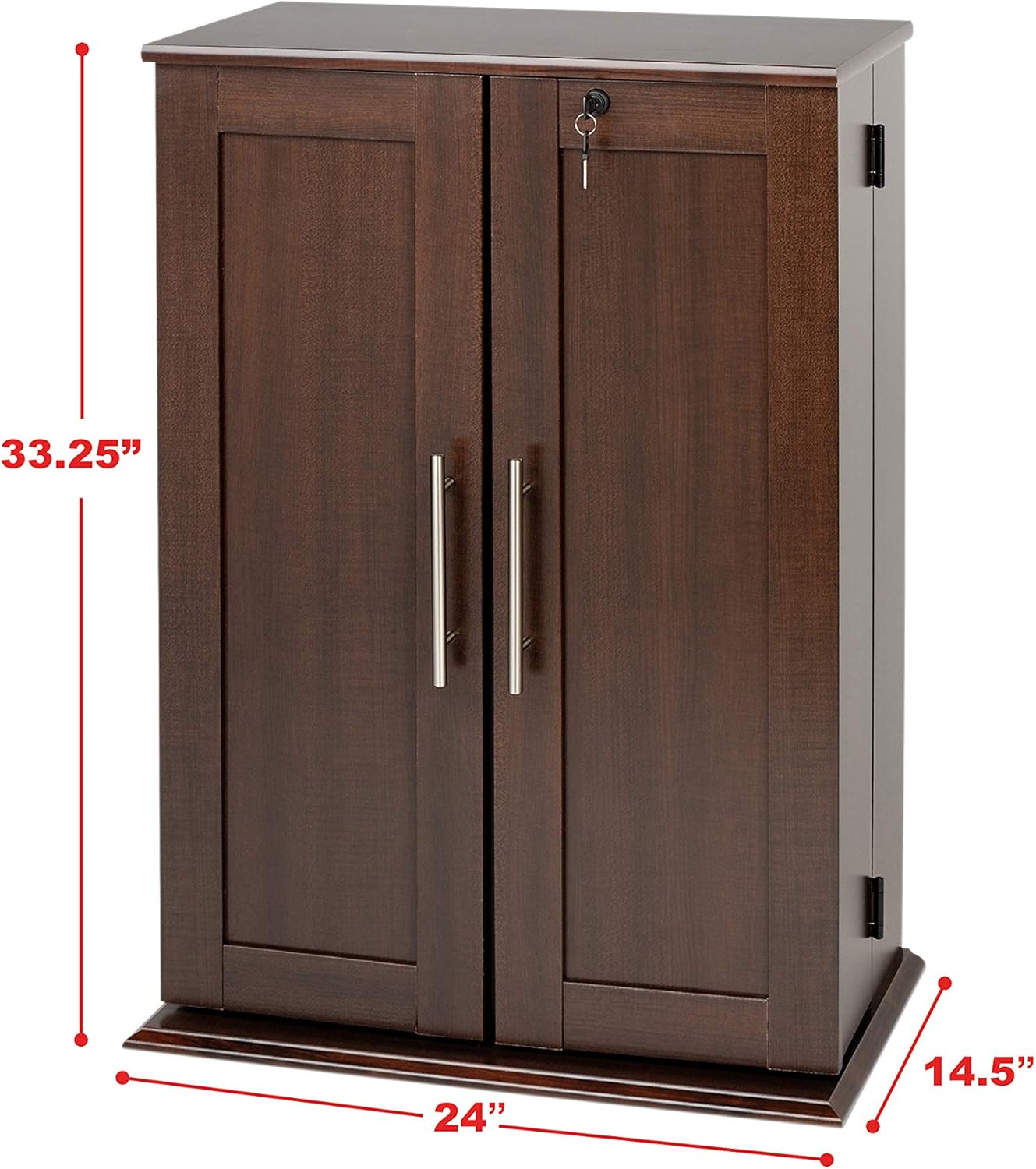 PREPAC Espresso Locking Media Storage Cabinet with Shaker Doors