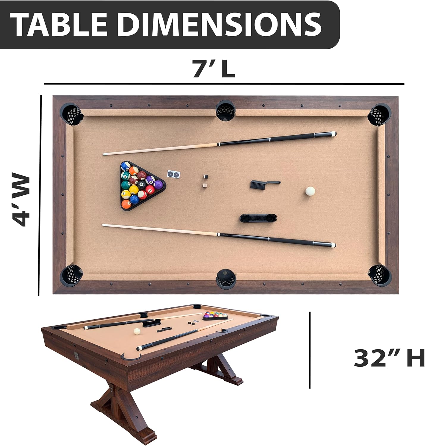 7 FT 3 in 1 Multi Game Pool Table with Dining Top Pool Table Ping Pong Table Combo, Includes Pool Table Accessories and Tennis Paddles
