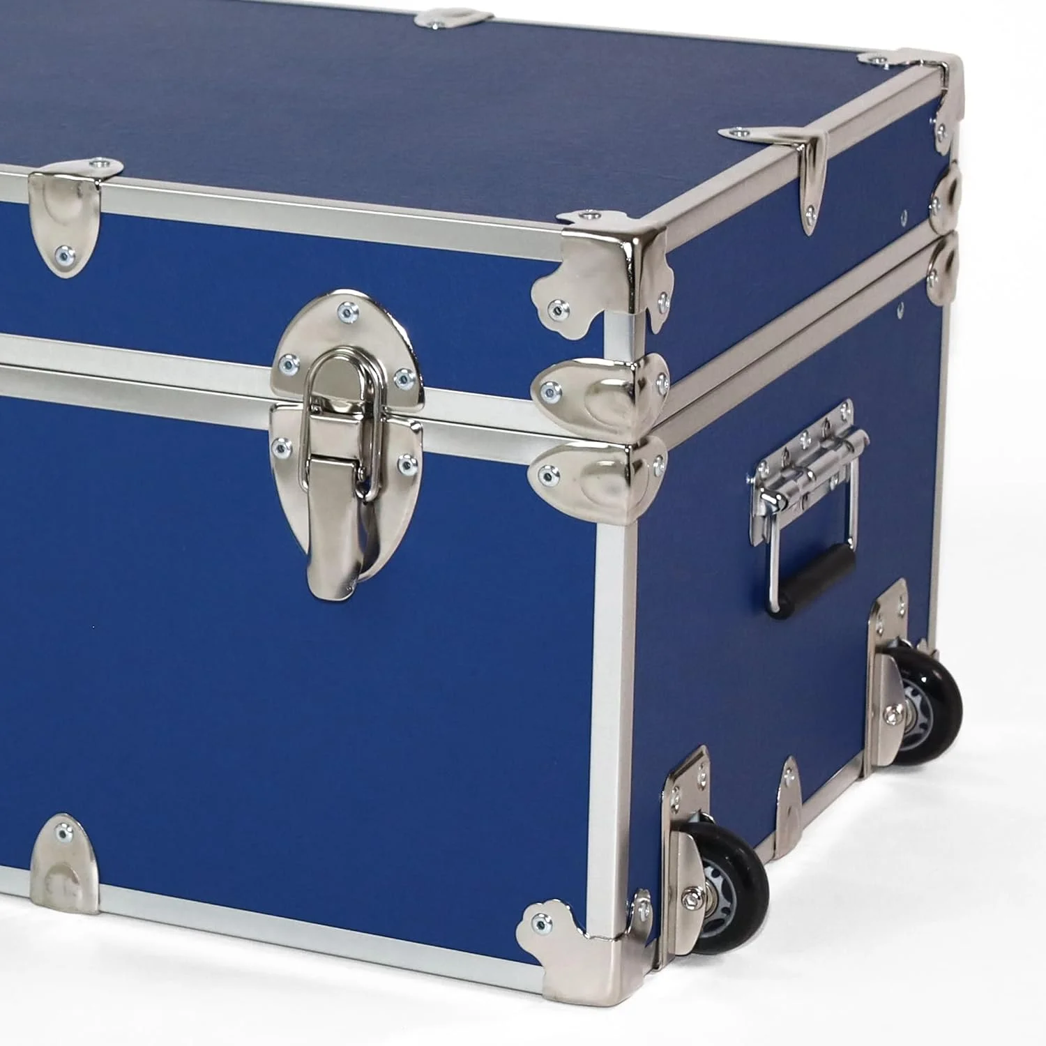 Rhino Trunk & Case Essential Summer Camp Trunk with Wheels - Camping Storage Chest - Ideal Trunk Size for Campers - Strong 1000+ Pounds Sitting Capacity Trunks 32"x18"x14" (Royal Blue)