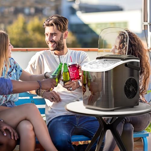 AGLUCKY Ice Makers Countertop with Handle,26.5Lbs/24H,9 Cubes in 6 Mins,2 Sizes of Bullet Ice,Portable Ice Maker Machine with Self-Cleaning,Perfect for Home Kitchen(Black)