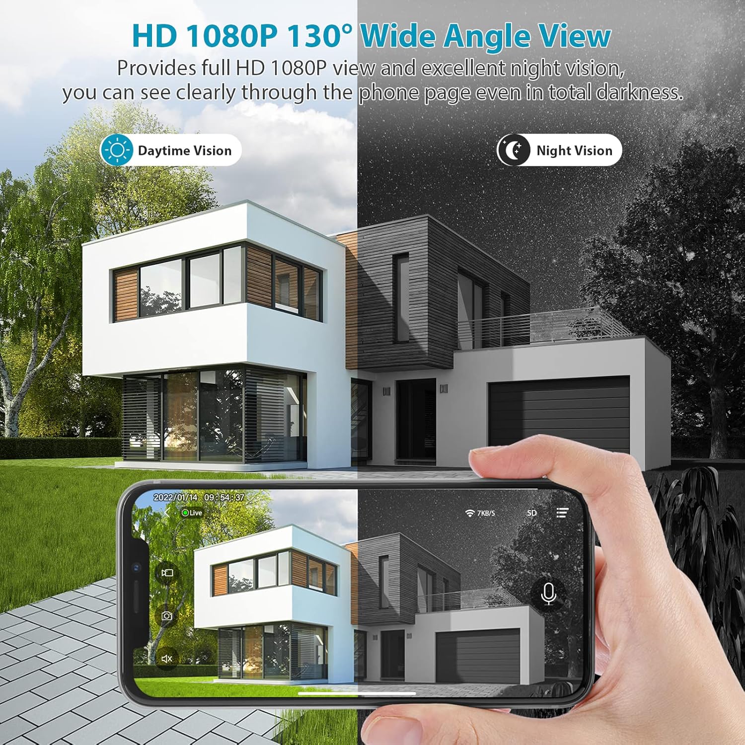 Wireless WiFi Security Camera for Outdoor Home Surveillance Camera Rechargeable Home Security Camera, 1080P HD, Night Vision, Motion Detection, Two-Way Audio, Waterproof, Cloud/SD Slot Storage