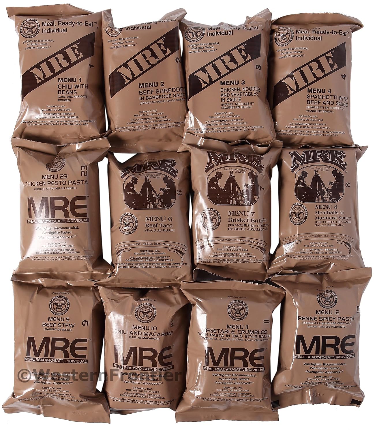 ULTIMATE MRE Case A and Case B Bundle, 24 Meals with 2018 Inspection Date. Military Surplus Meal Ready to Eat with Western Frontier's Inspection and Guarantee.