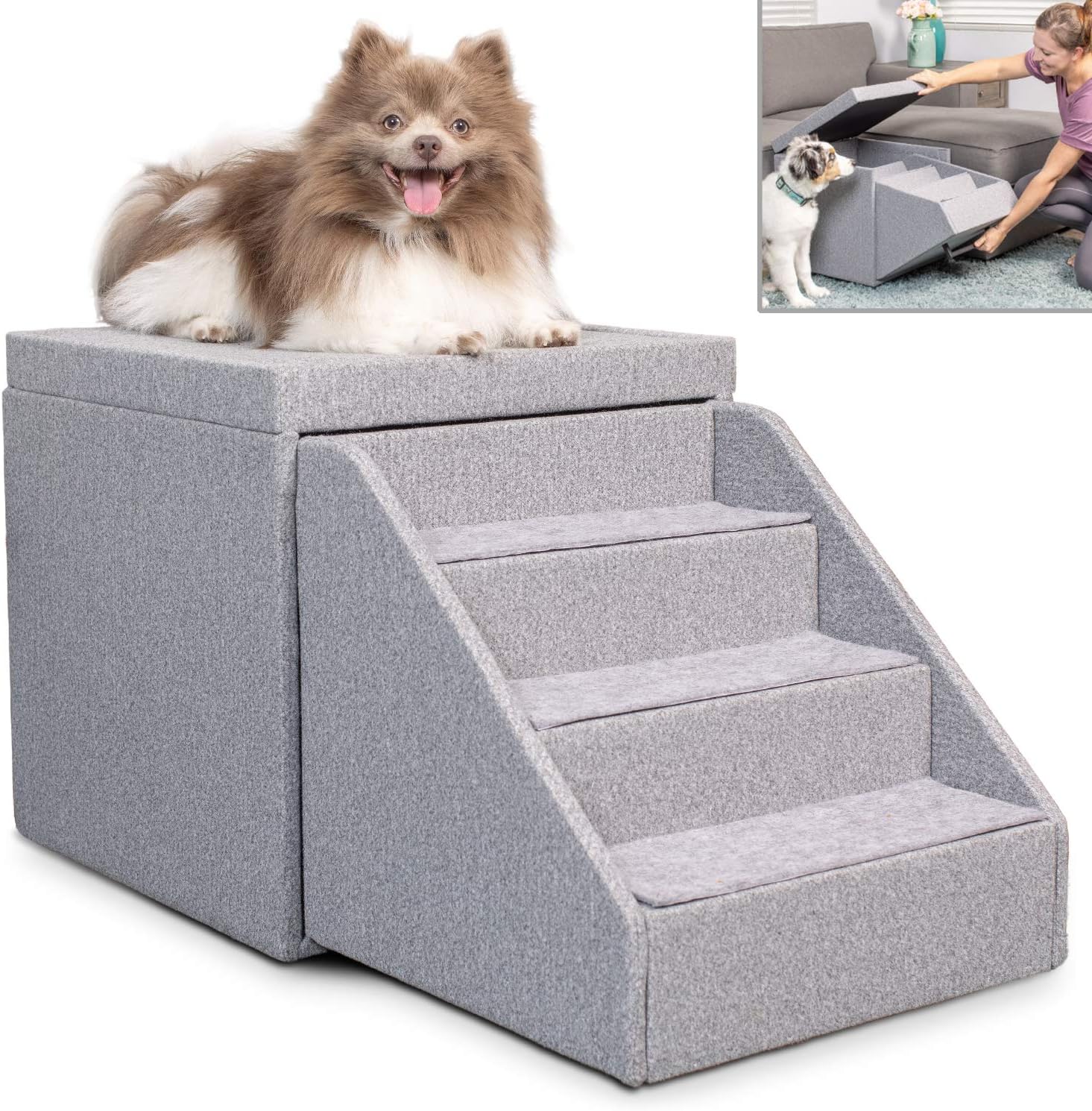 PetFusion Multi-Purpose Pet Stairs, Foldaway Cat & Dog Steps. Ottoman & Dog Toy Basket & Storage, Great Dog & Cat Window Perch (18x18x18��) Perfect Pet Steps for Couch, Bed, or Window. 1 Year Warr Pack of 2