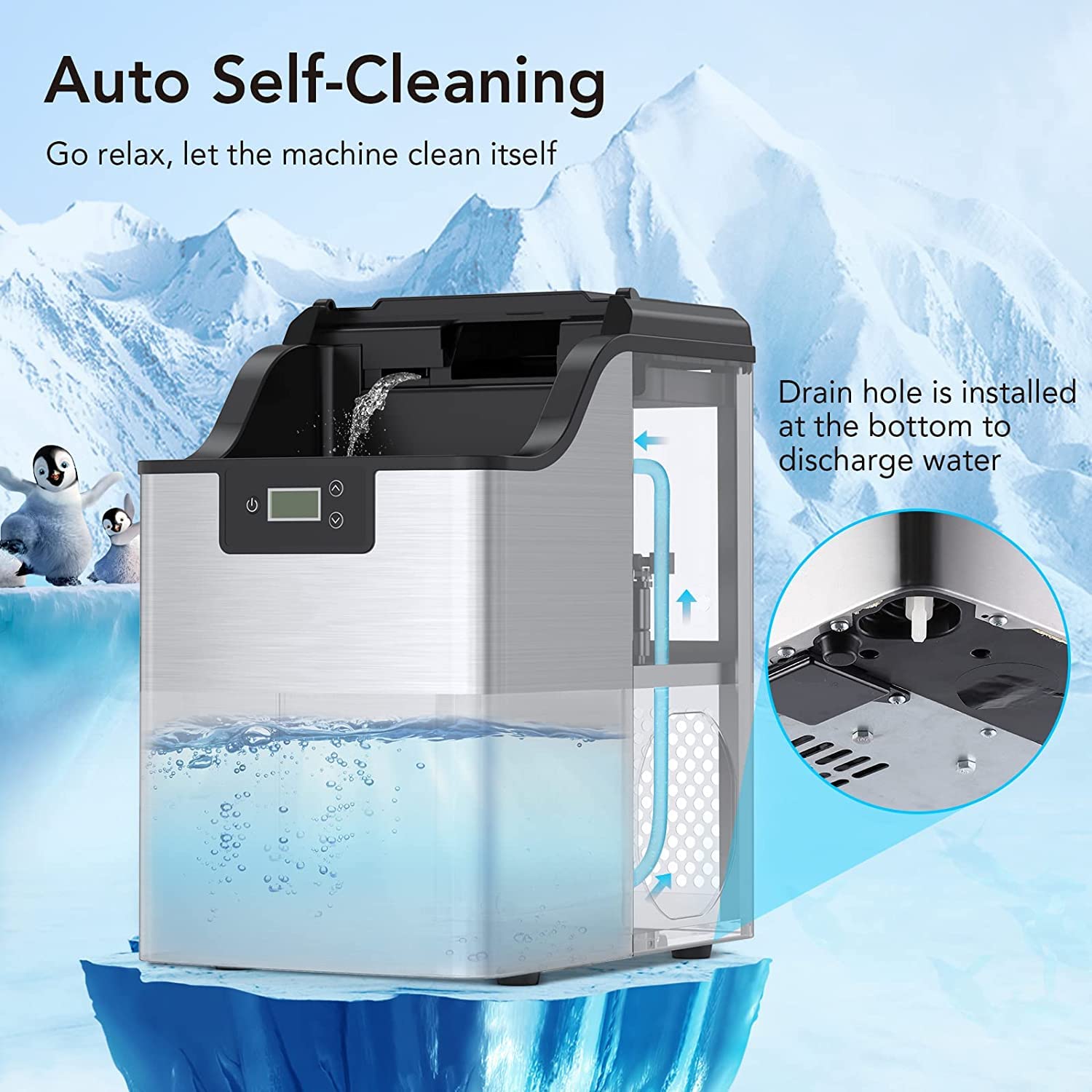 Nugget Ice Machine, Ice Maker Countertop, Max 44 lb/Day 3Qt Water Reservoir, Self Cleaning & Auto Water Refill, Portable Ice Maker Machine with Ice Scoop and Ice Basket for Party, RV, Home Kitchen