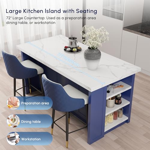 homary 72'' Kitchen Islands with Storage Modern White Kitchen Table with Seating & 3 Drawers Dining Table