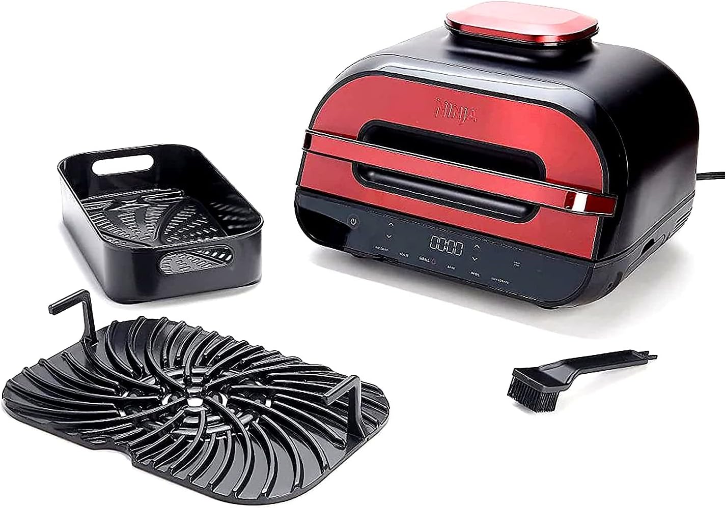 Ninja FG551 Foodi Smart XL 6-in-1 Indoor Grill with 4-Quart Air Fryer Roast Bake Dehydrate Broil and Leave-in Thermometer, Extra Large Capacity, a stainless steel Finish (Renewed) (Cinnemon/RED)