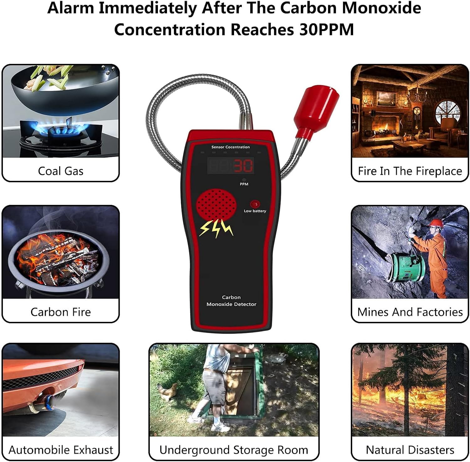 HYTONG Carbon Monoxide Detectors, Handheld Carbon Monoxide Meter, CO Detector with Digital Concentration Display, Battery Powered Gas Leak Detector with LED Lights & Voice Alarm ( with AA×3 Battery ) Pack of 2
