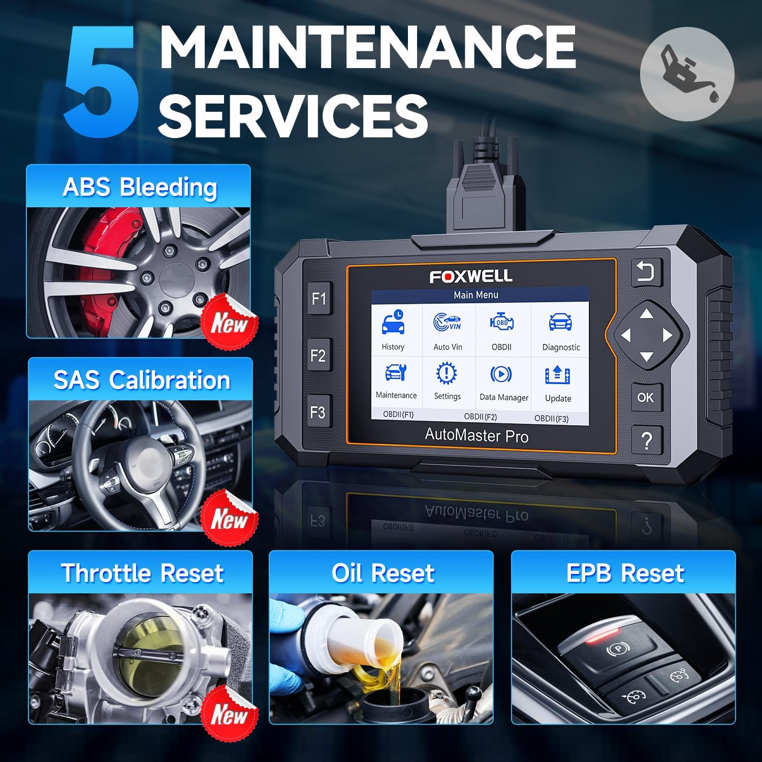 2024 Newest FOXWELL NT614 Elite OBD2 Scanner with 5 Resets ABS Bleeding/SAS Calibration/Oil/EPB/Throttle, Upgrade of NT604 Code Reader Scan Tools, ABS SRS Engine Transmission Battery Test Car Scanner