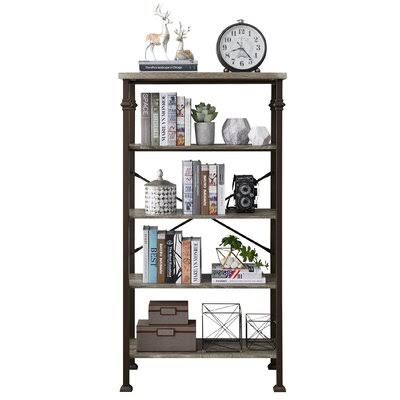 Bookshelf, Rustic Industrial Style Bookcase Furniture, Free Standing Storage Shelves for Living Room Bedroom and Kitchen, Willis