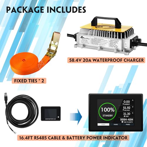 48V(51.2V) LiFePO4 Lithium Golf Cart Battery Built-in 200A BMS,with Mobile APP,Touch Monitor and Retention Strap,6000+ Cycles,Perfect for Golf Carts(GFS48V-60AH)