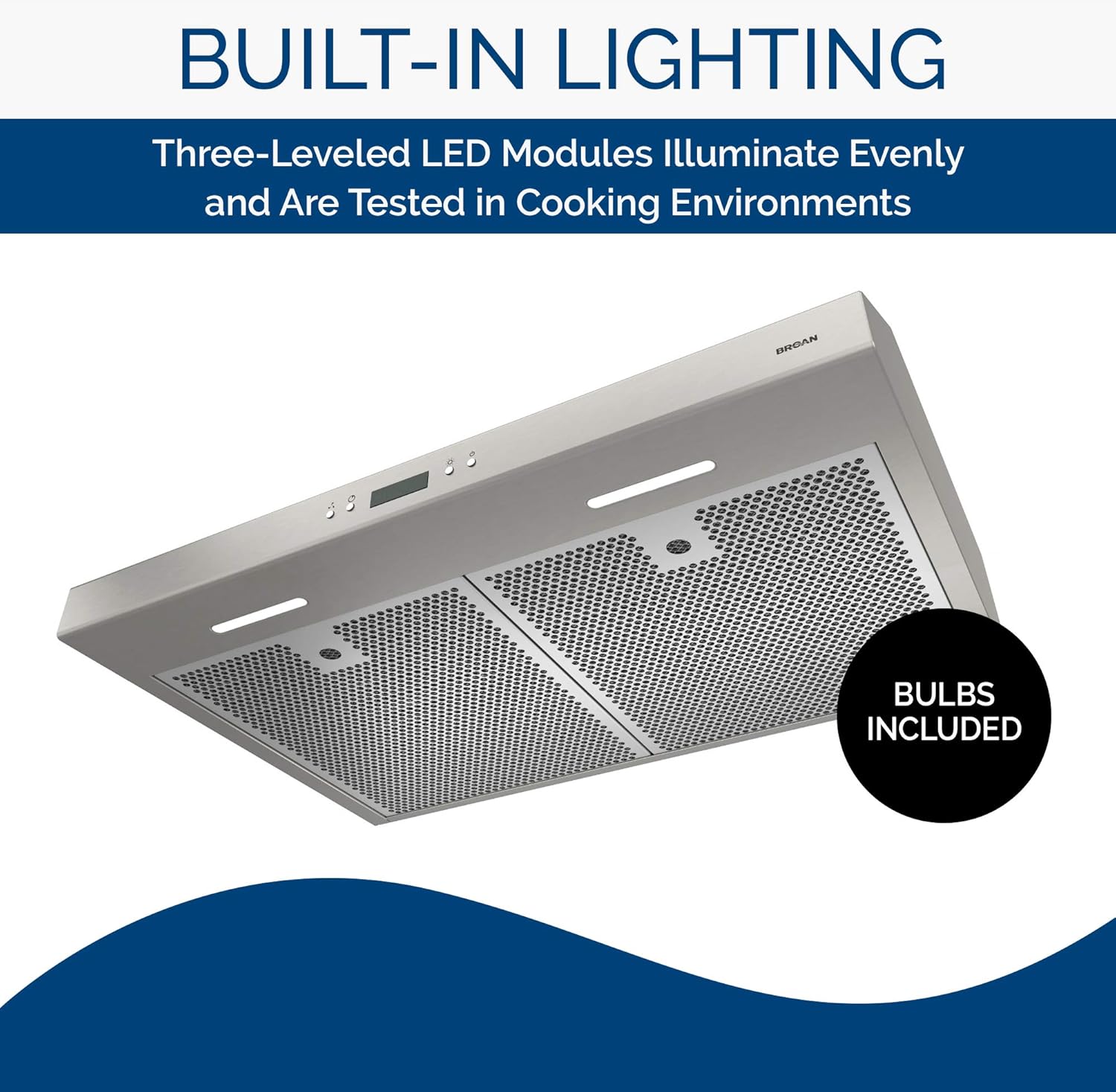 BROAN NuTone BCDJ136SS Glacier Range Hood with Light Exhaust Fan for Under Cabinet, 0.6 Sones, 400 CFM, 36-inch, Stainless Steel